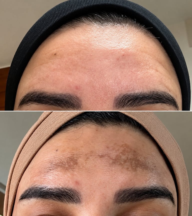 Before and after comparison of forehead showing skin texture and appearance changes